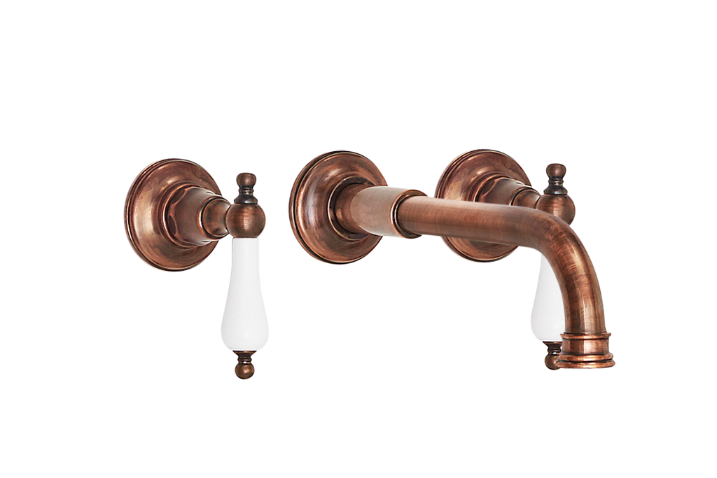 Wall Basin Three Hole Lever Taps with Basin Spout - Porcelain