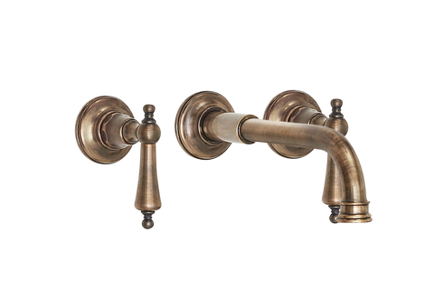 Wall Basin Three Hole Lever Taps with Basin Spout - Metal Lever