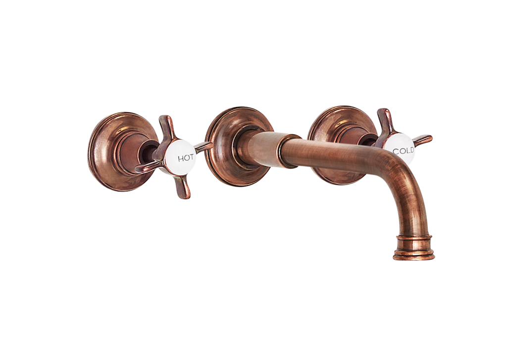 Wall Basin Three Hole Lever Taps with Basin Spout - Cross Handle