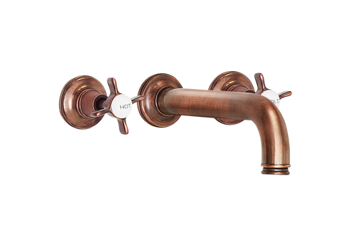 Wall Three Hole Lever Taps With Bath Spout - Cross Handle