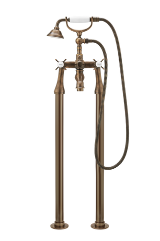 Bath Shower Mixer On Pipe Stands - Cross Handle
