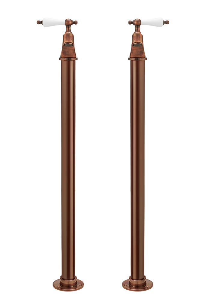 Bath Pillar Taps On Pipe Stands - Porcelain