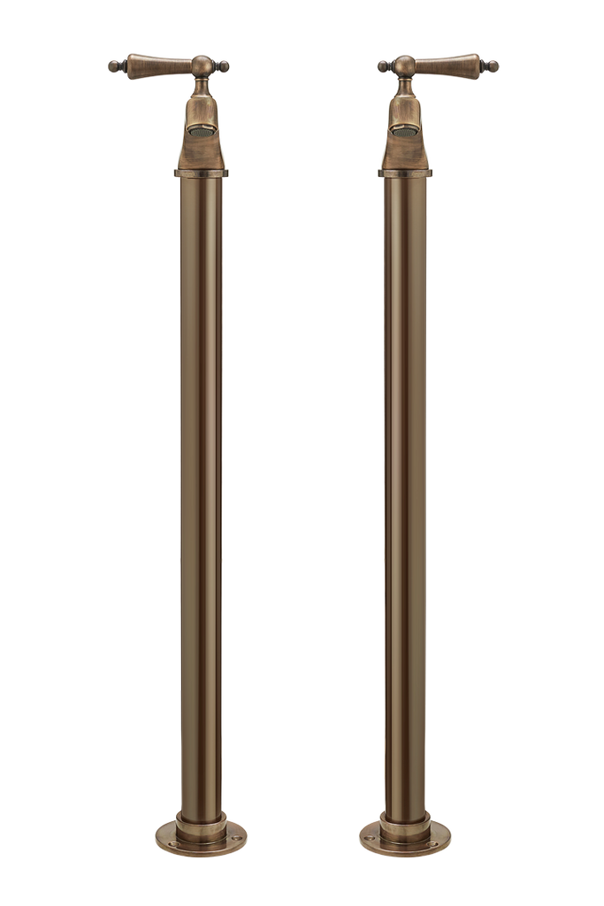 Bath Pillar Taps On Pipe Stands - Metal Lever